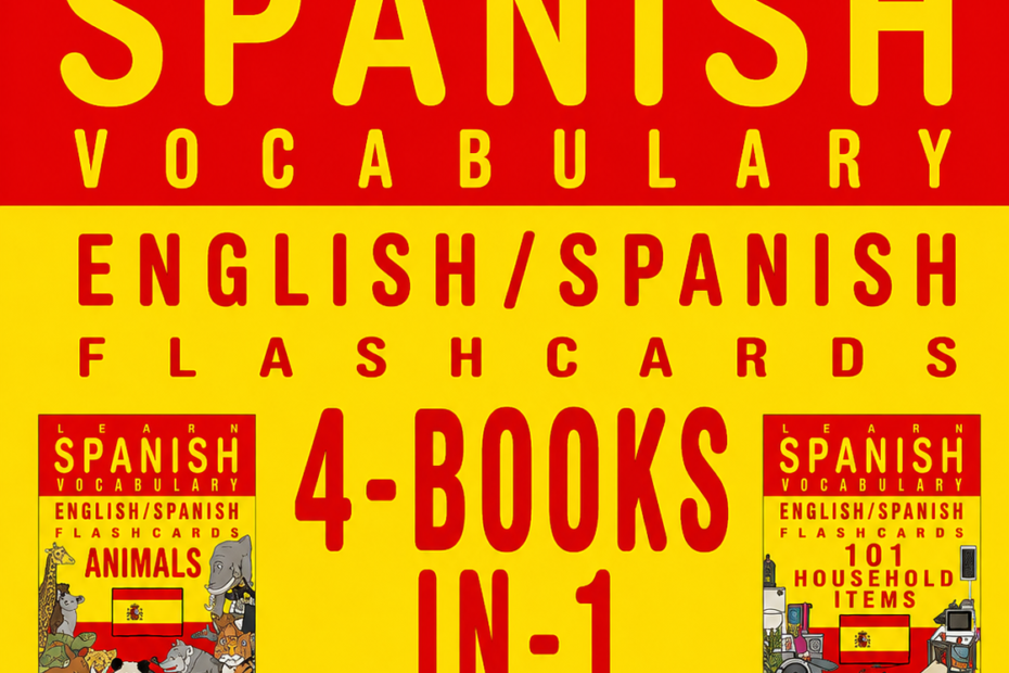 Learn Spanish Vocabulary English Spanish Flashcards 4 Books in 1-Cover